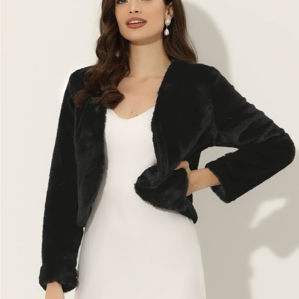 Soft Black Faux Fur Cropped Bolero Jacket